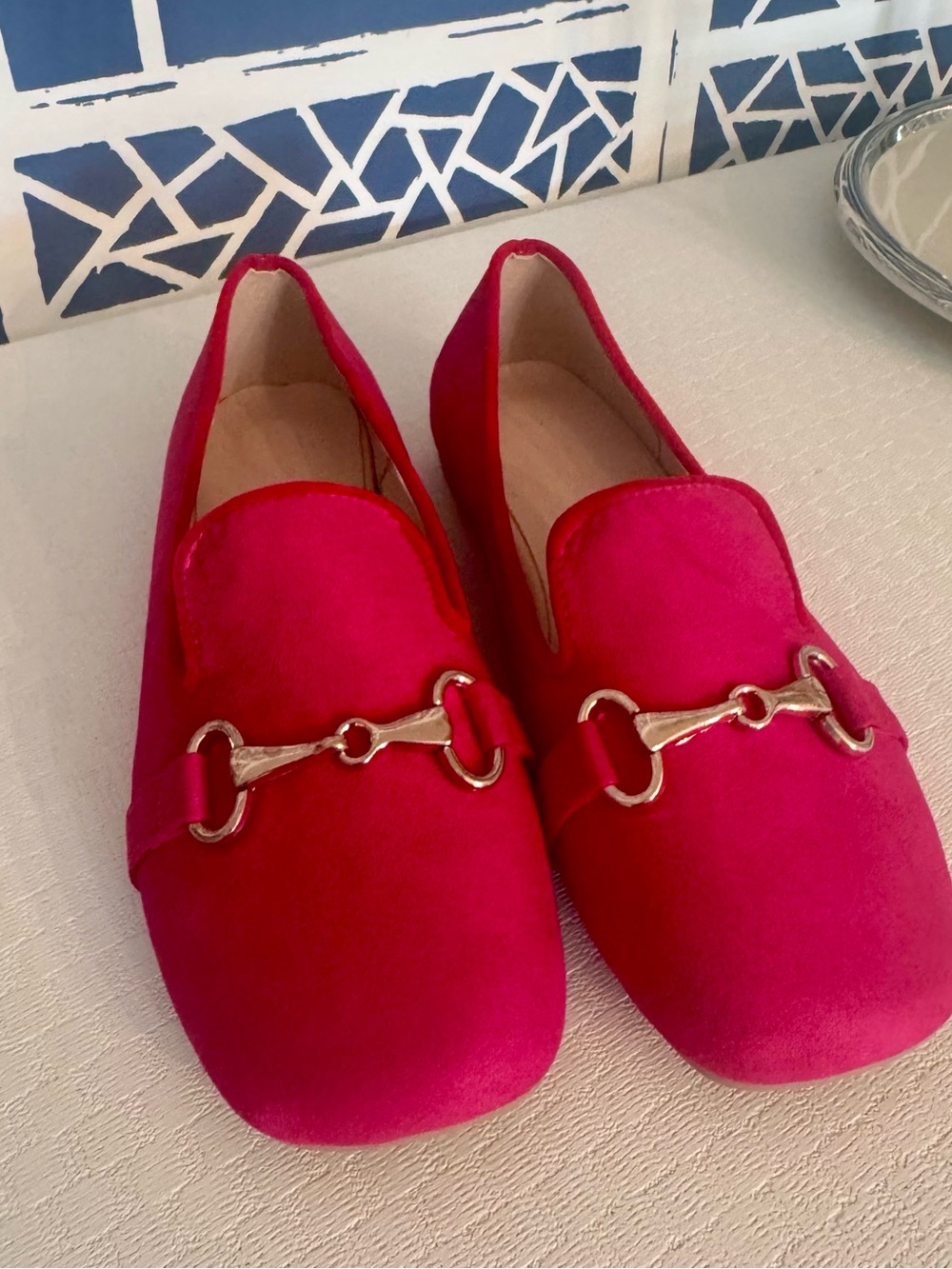 Hot Pink Velvet Loafers with Gold Horsebit